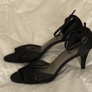 Kelly & Katie Black Open Toe, Dressy 3" Heels with Sparkle, Size 7.5